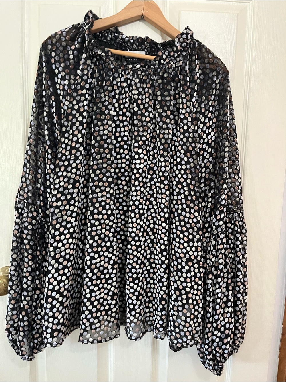 Eloquii Elements Sheer Black Polka Dot Ruffle-Neck Blouse Size 22/24